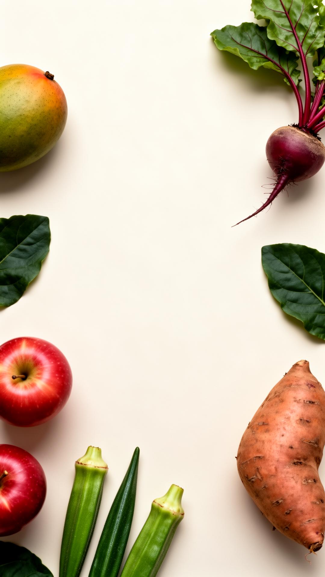 Fresh fruits and vegetables flat lay